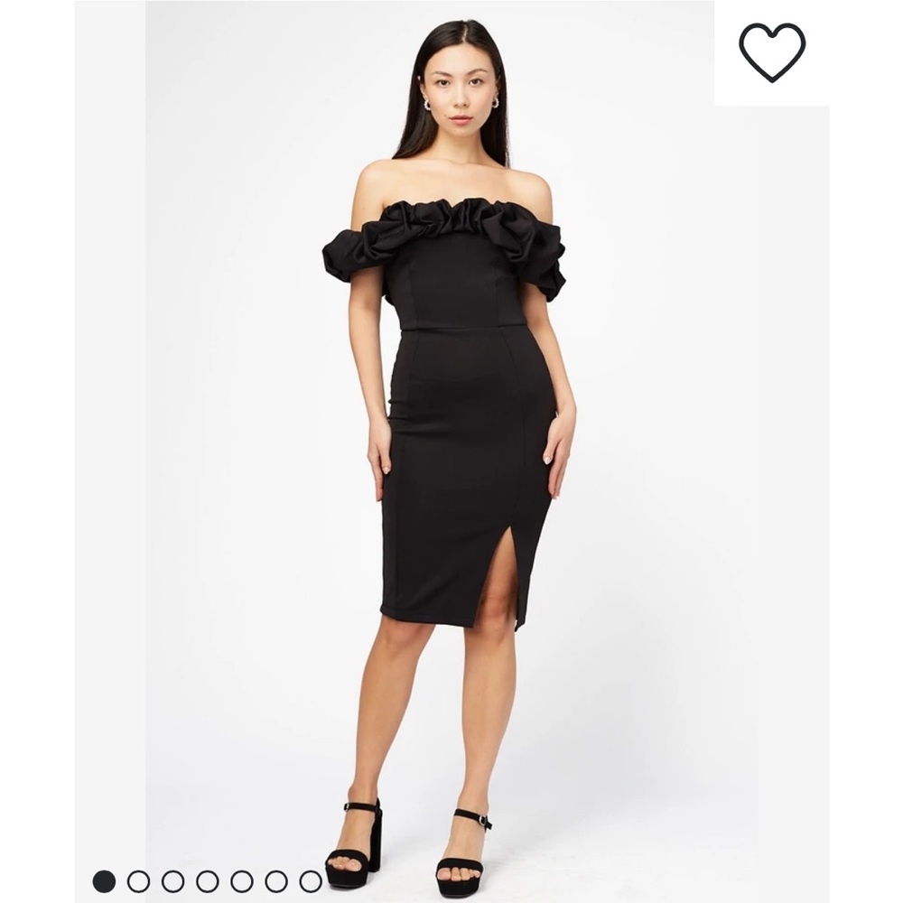 Honey Coralie Off The Shoulder Ruffle Trim Midi Dress